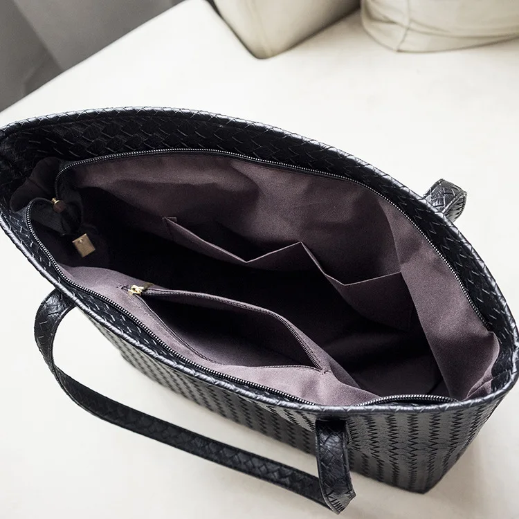Fashion Woven Leather Toes Bag For Women Large Capacity Shoulder bag Female Casual Travel Handbag Cosmetic Book tablet Organizer