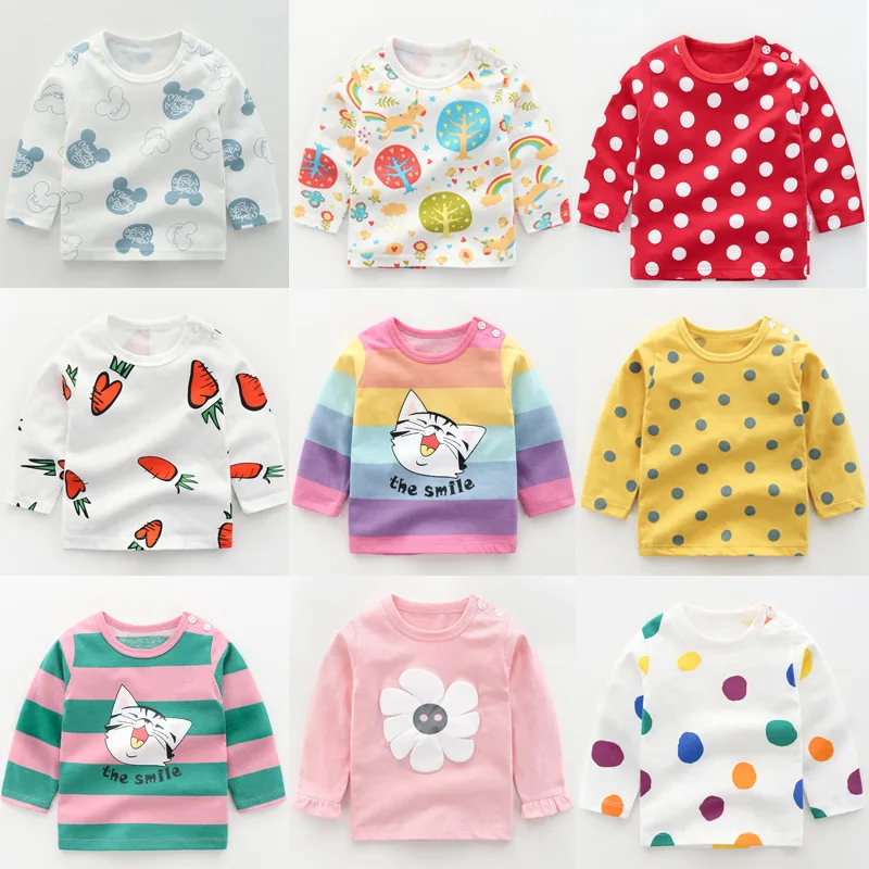 Осенние хлопковые топы для маленьких девочек и мальчиков Футболки с длинными