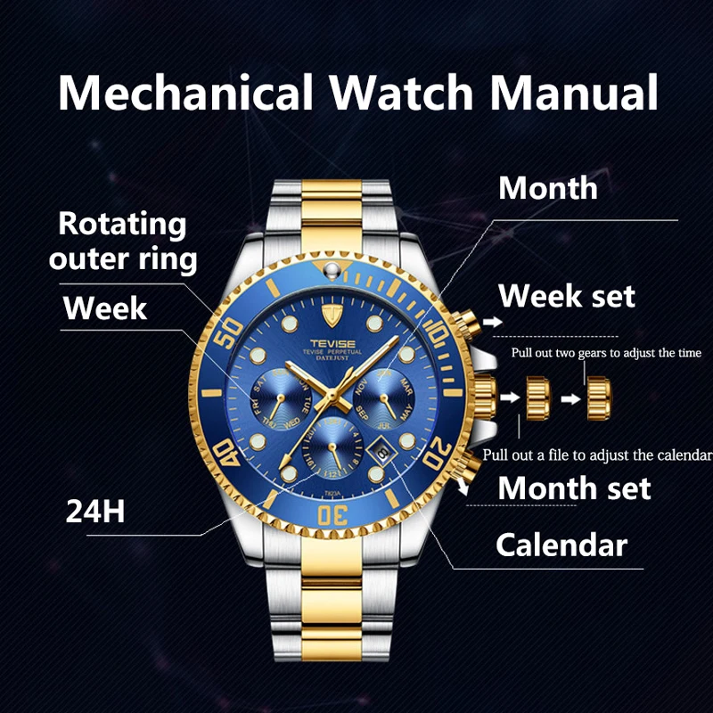 TEVISE Diver часы автоматические механические часы спортивные Топ брендовые Роскошные мужские часы мужские наручные часы montre homme