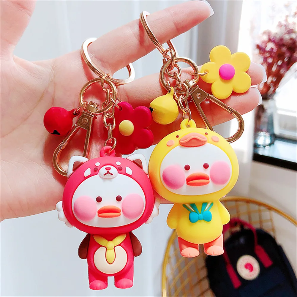 

2021 New Creative Silicone Animal Duck Keychains Personality Cartoon Cute Car Key Chain Ring Bag Pendant Keyrings Gifts