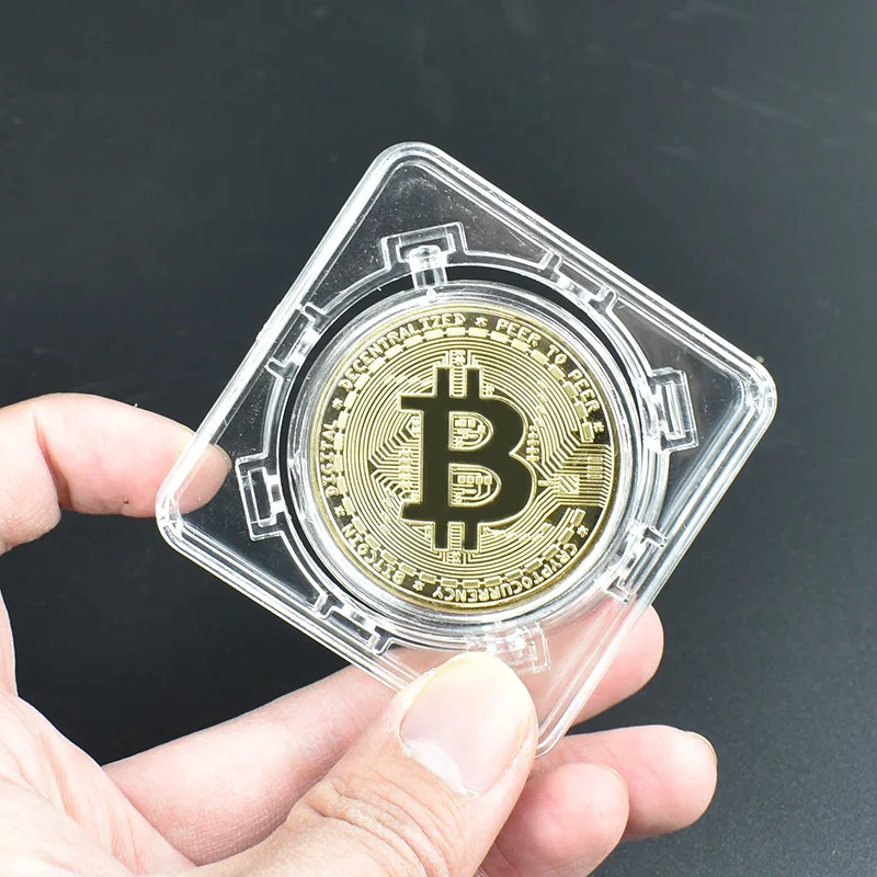 40mm Gold Bitcoin Coin with Spin rotatory showing Case Litecoin Eth XRP Cryptocurrency Metal coin For collection | Дом и сад