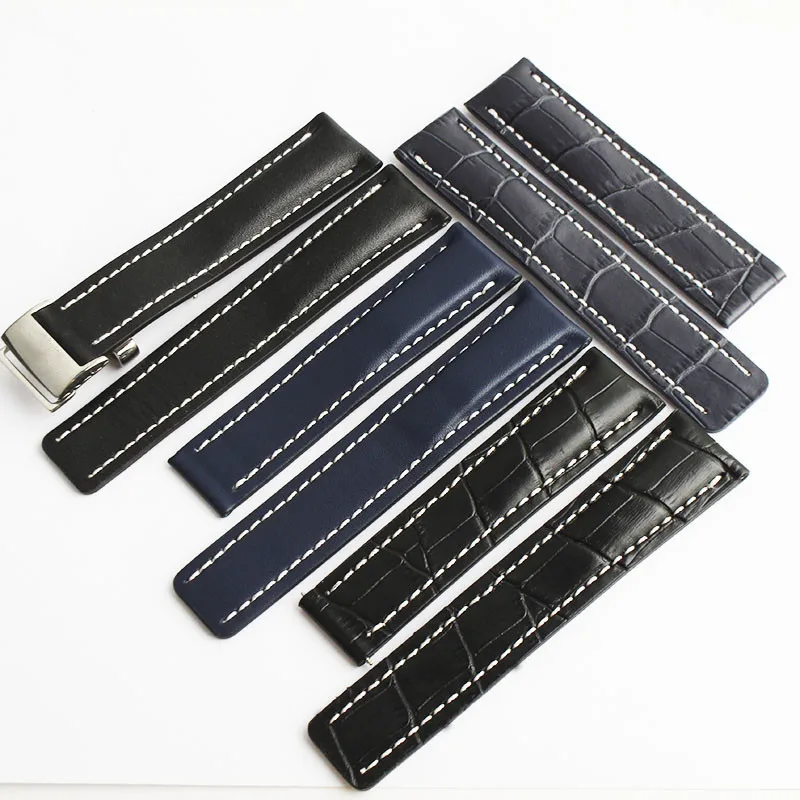 

20mm 22mm 24mm Genuine Leather Watch Band Black Blue Soft Watchbands for Breitling strap Watch band Man