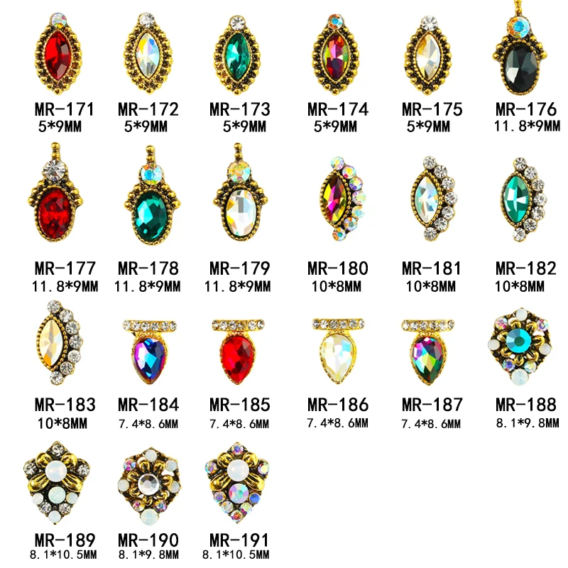 10 шт./лот ювелирное изделие в стиле ретро из сплава для дизайна ногтей AB кристаллы
