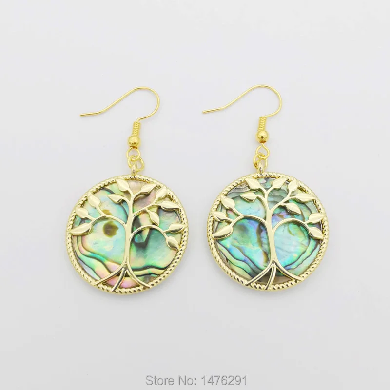 Очарование 25x25MM натуральный Абалон ракушка чакра Древо жизни амулет круговой