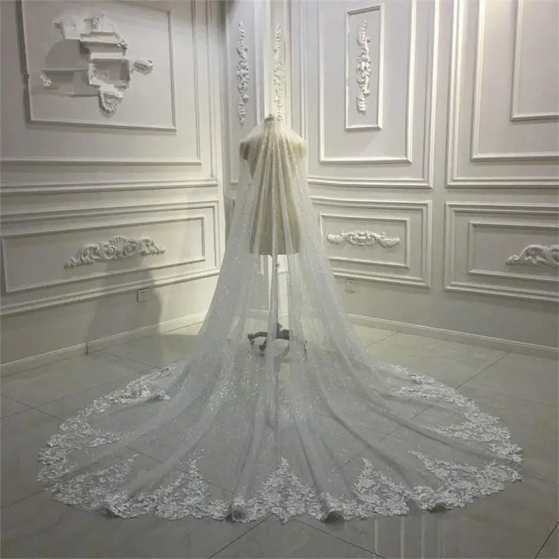 

Custom Made Chapel Length Bridal Veils Lace Appliqued White Ivory Long Wedding Veil 2020 New Vestido De Noiva Longo Wedding Veil