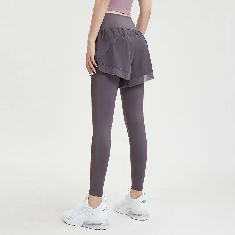 2 in 1 Leggings High Waist Stretch Sport Women Fitness Shorts Squat Proof GYM Workout Yoga Pants Mesh Spliced Running Tights