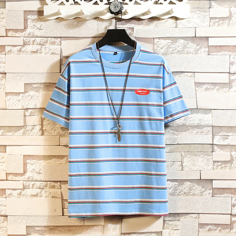 Летние полосатые футболки женские с круглым вырезом Футболки коротким рукавом