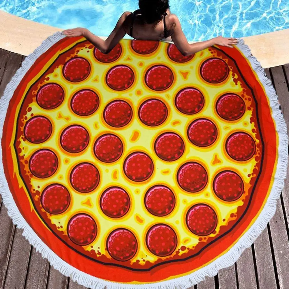 

Круглое шифоновое полотенце с 3D-принтом в виде пончика, гамбургера, фри, сосисок, пиццы, быстросохнущее полотенце для пляжного отдыха, легка...