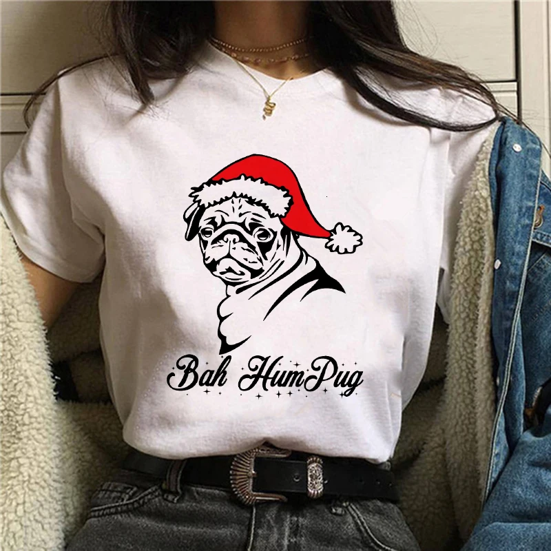 

Christmas Short Sleeve Tee Funny T shirt Women Cute Letter Tshirt Female Harajuku Printed White Tops