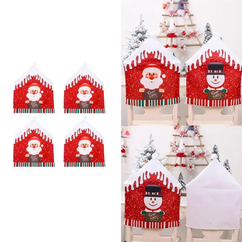 

4pcs Chair Cover Christmas Comfortable Warm Cute Cartoon Hat Shape Christmas Chair Cover 47x60cm Christmas Chair Slipcover