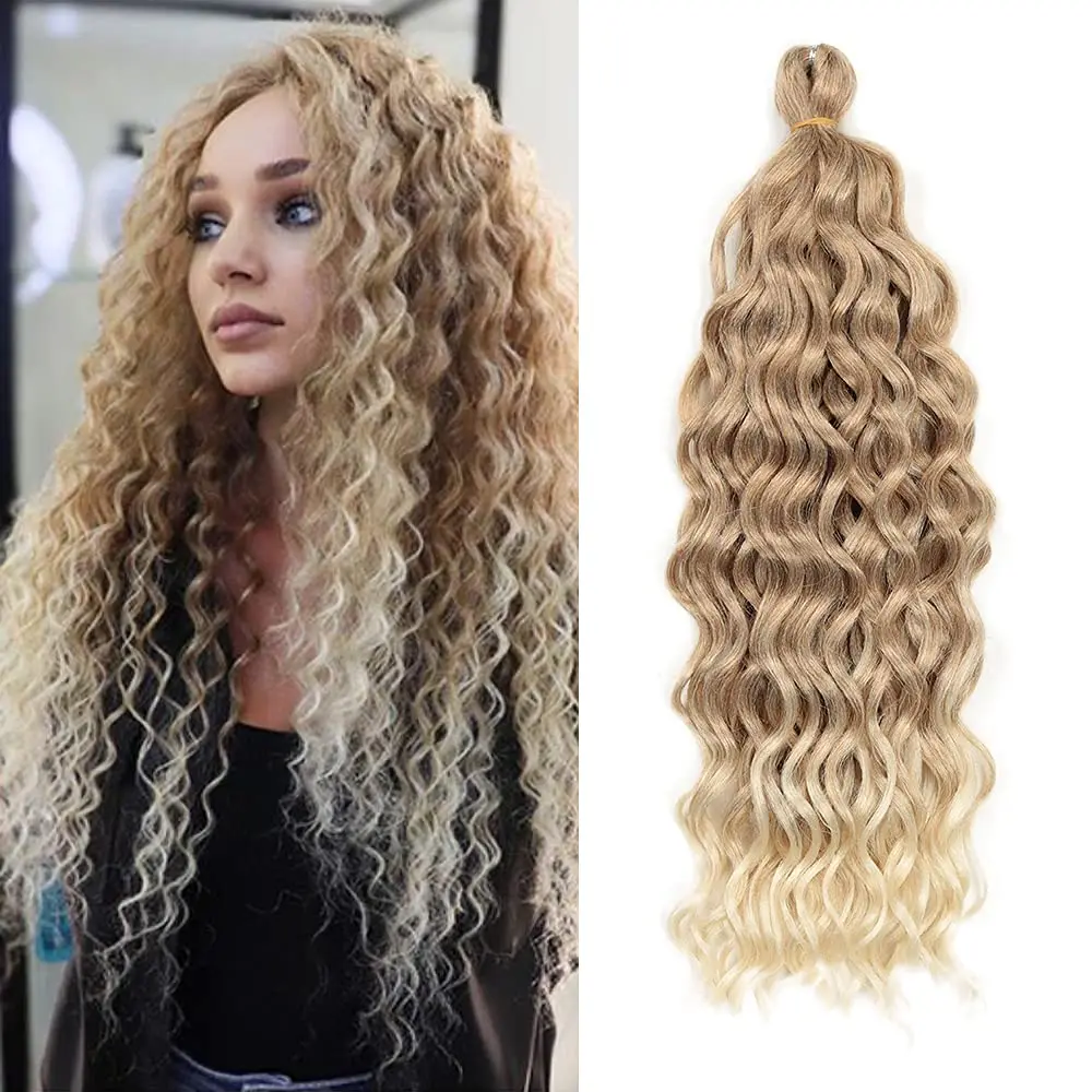 

20 Inch Hawaii Afro Curl Ocean Wave Ombre Braiding Hair Extensions Soft Water Wave Crochet Hair Deep Wave Twist Braids Hair