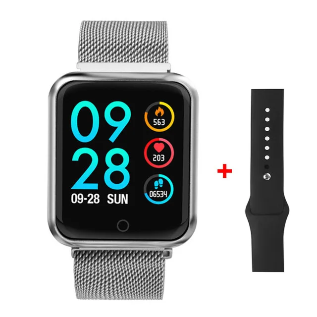Silver steel belt Smart Watch Women Smartwatch Heart Rate Monitor T80 Fitness Tracker Bracelet Waterproof Sport Wristband for Android ios pk P70 - Color: Silver steel belt