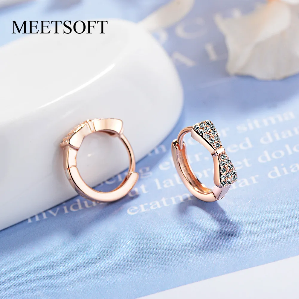 Женские серьги-кольца MEETSOFT из серебра 925 пробы с маленьким бантом | Украшения и