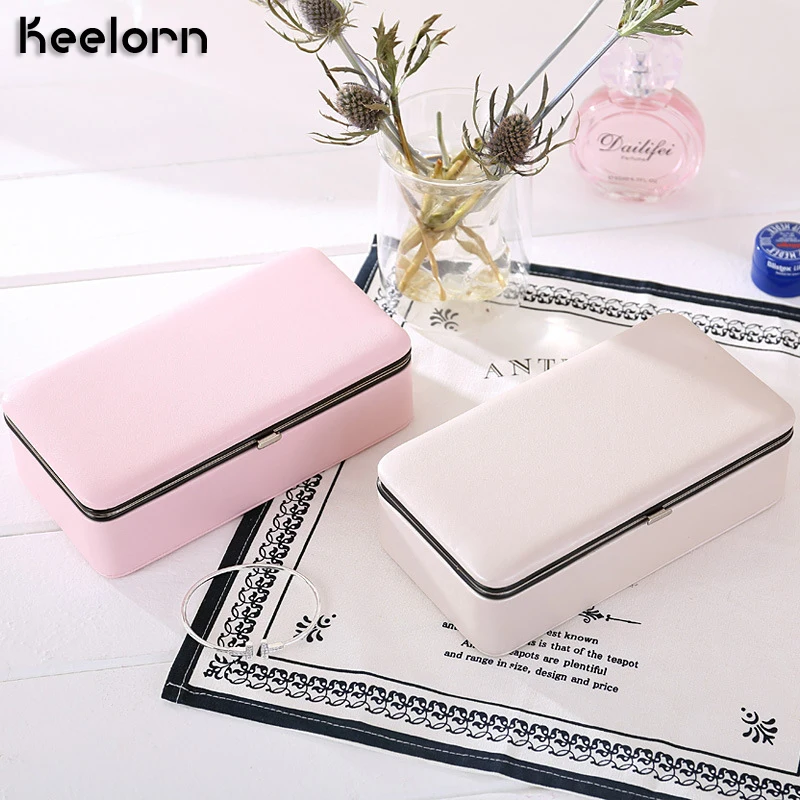 

18.2*10.2*5.6cm Portable Korean Jewelry Box Oranganizer Travel Faux Leather Ring Bracelet Earring Necklace Display Storage Box