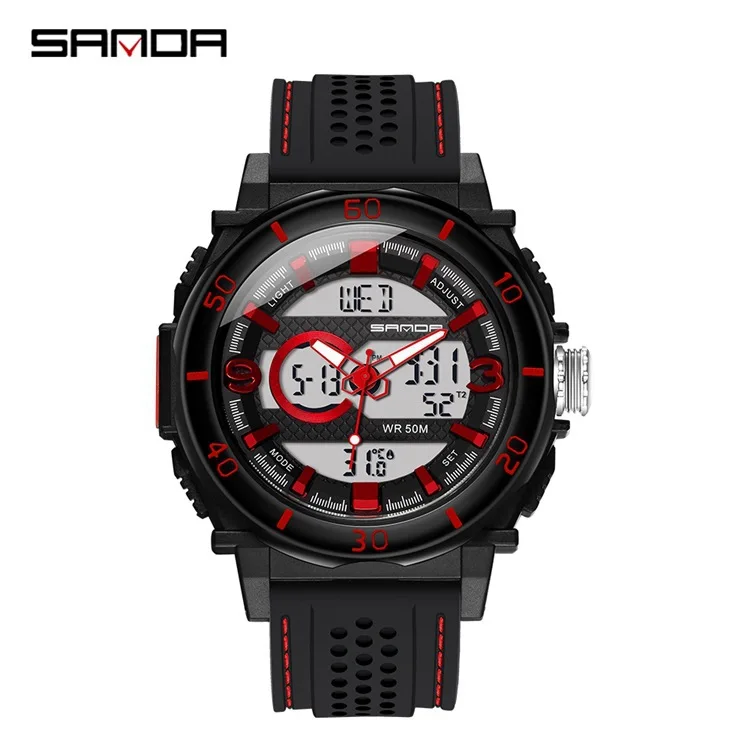 

SANDA 760 Double Display Men's Electronic Watch Water Luminous Sports Men's Watch Silicone Strap Men's Watch