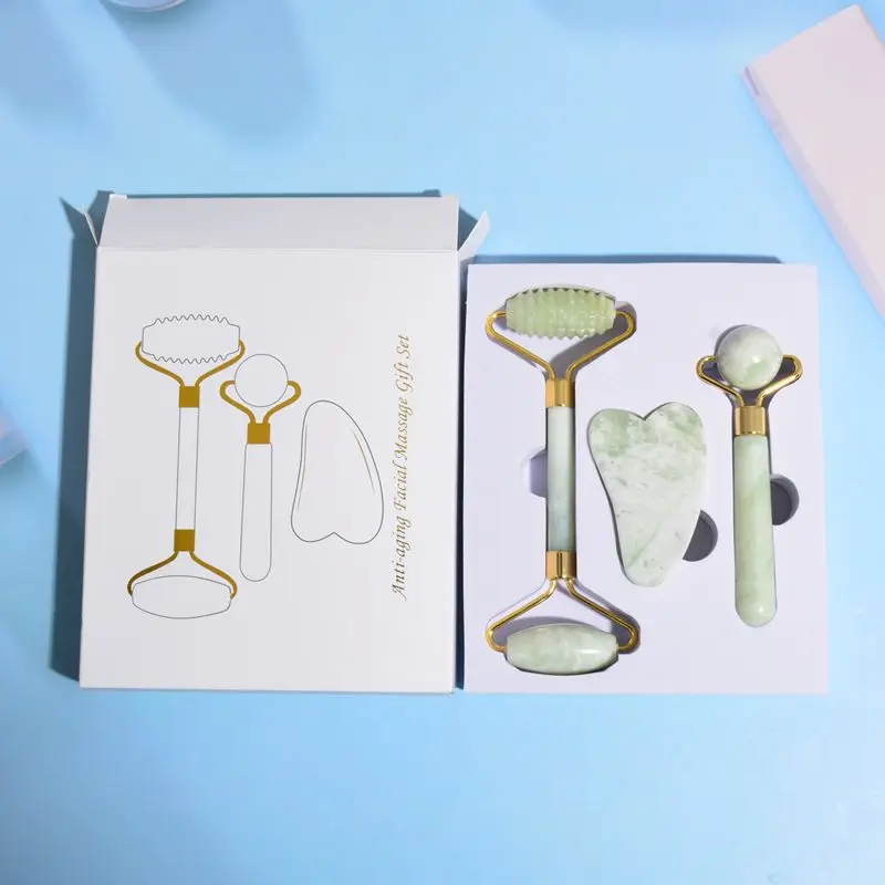 Массажер гуашный нефритовый с натуральным камнем для подтяжки глаз и