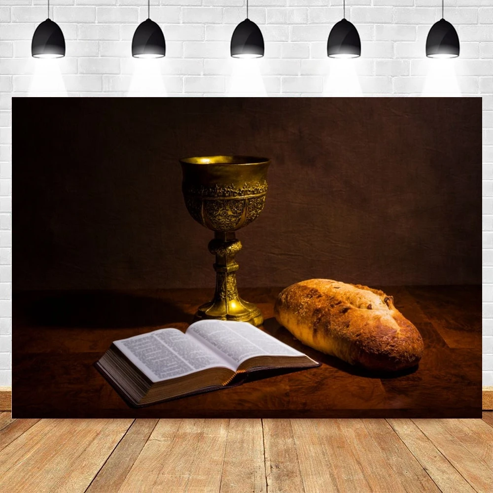 Holy Communion Cup Bible Bread Wheat Christian Photography Backdrops Photographic Background For Photo Studio Shoot Photocall