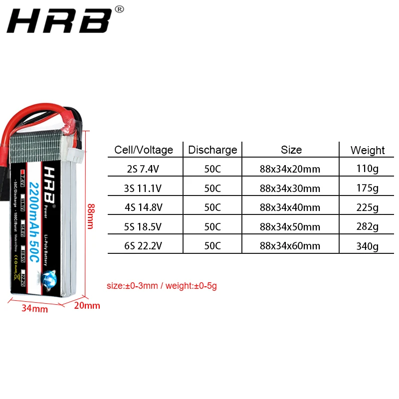 hrb 2200mah lipo батарея 2s 74 v 3s 111 v 4s 148 v 5s 185 v 6s 222 v deans xt60 50c ec3 xt90 дл