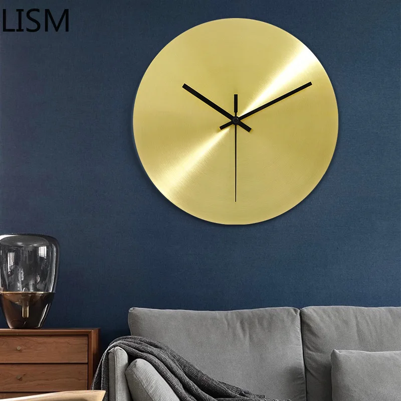 

Nordic Design Round Wall Clock Quartz Silent Wall Clock Luxury Clocks Wall Home Decor Living Room Minimalist Pure Copper Horloge