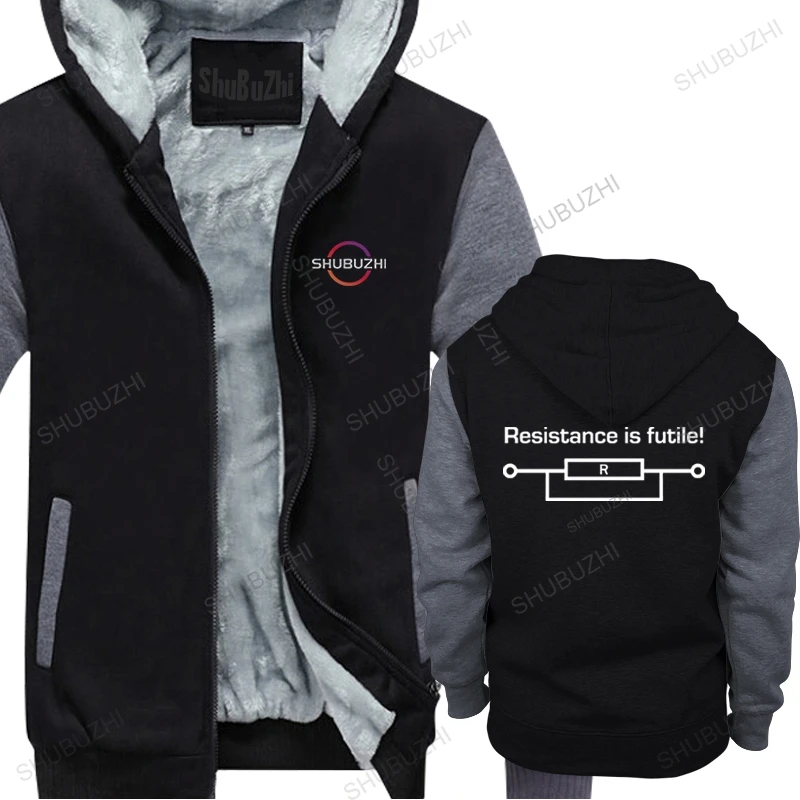 

Man shubuzhi hoodies black fleece zipper RESISTANCE IS FUTILE FUNNY PRINTED homme outwear winter thick hoody sweatshirt loose
