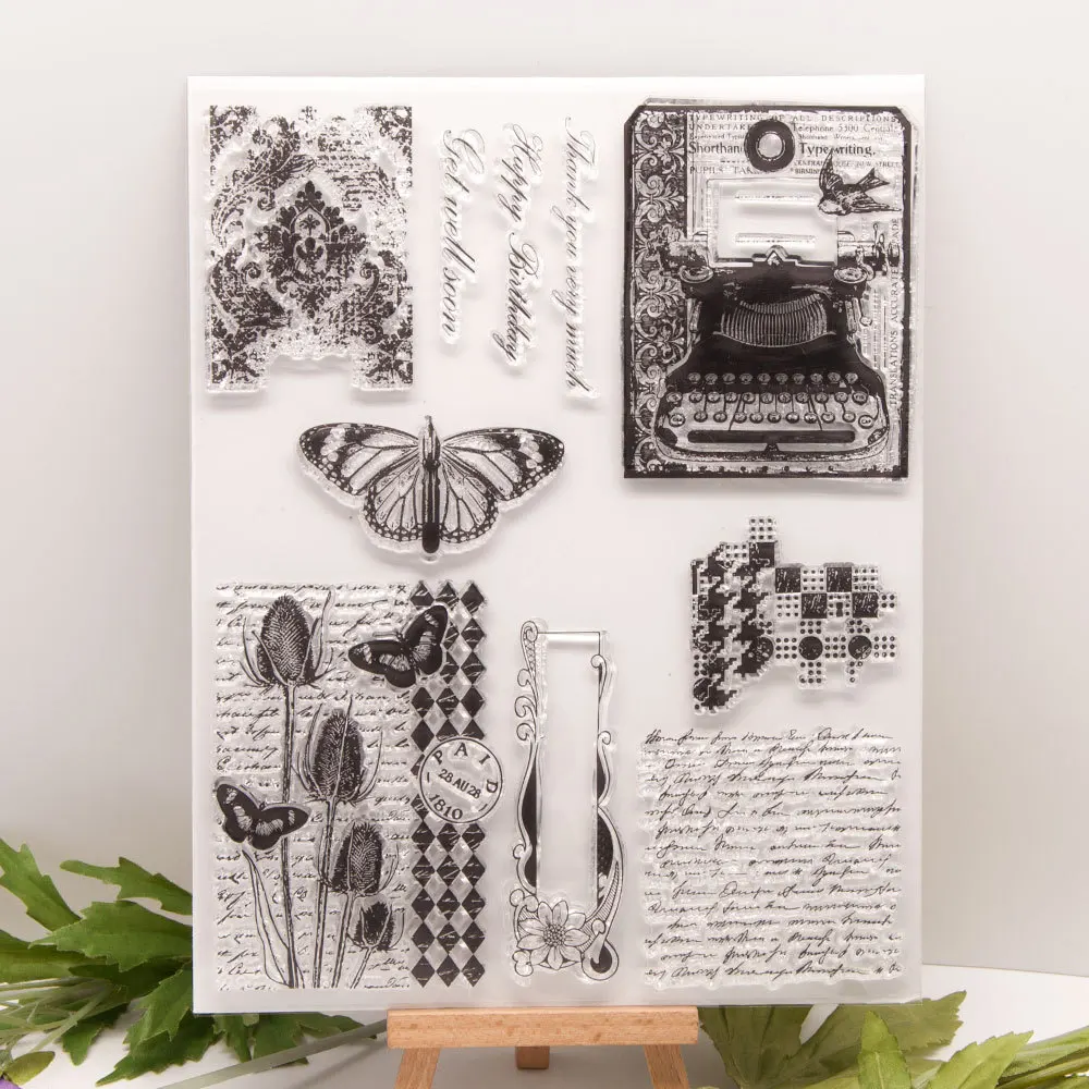 

Vintage Flower Plant Butterfly Lady Transparent Silicone Clear Stamp For Scrapbooking DIY Craft Decoration Soft Stamp