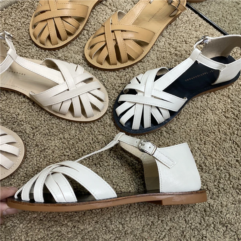 Женские сандалии из ПУ кожи DEAT черные открытые босоножки с круглым носком и