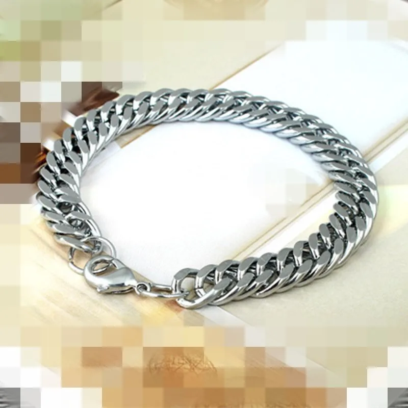 

Sangsy Stainless Steel Bracelet 10 Mm 21cm Curb Cuban Chain Silver-Color Bracelets for Men Women Free Shipping Factory Offer