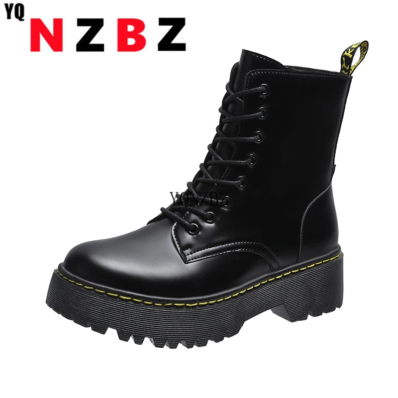 

Ankle Boots Women Genuine Lace-Up Round Toe Lady Booties Spring and Autumn Platform Sole Shoes 2021 Handmade New