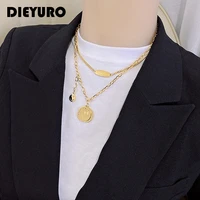 dieyuro 316l stainless steel fashion design double layered smiley face necklace unique creative cool jewelry party couple gift