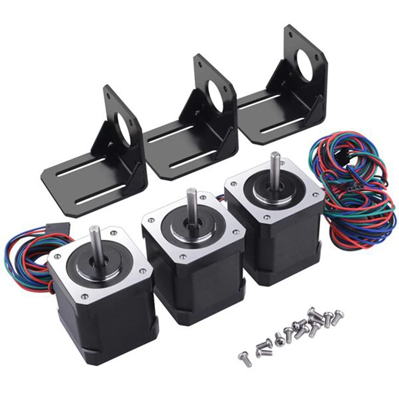 

3 Pack Nema 17 Stepper Motor with 1M 4-Pin Cable & Connector and 3 Pack Mounting Bracket Kit for 3D Printer/CNC