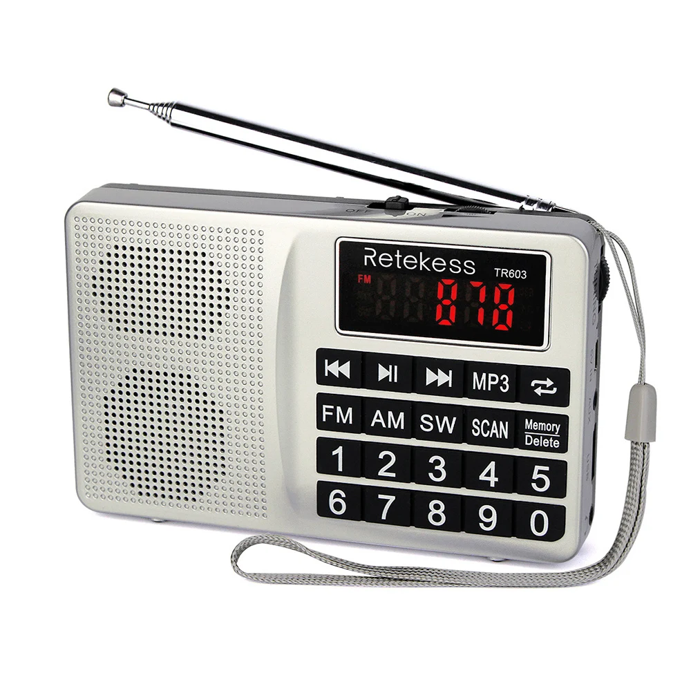 Портативный 3-диапазонный радиоприемник Retekess TR603 FM/AM/SW TF-карта литий-ионный