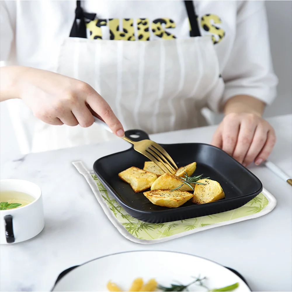 Перчатки для духовки с зелеными бамбуковыми листьями перчатки барбекю защитой