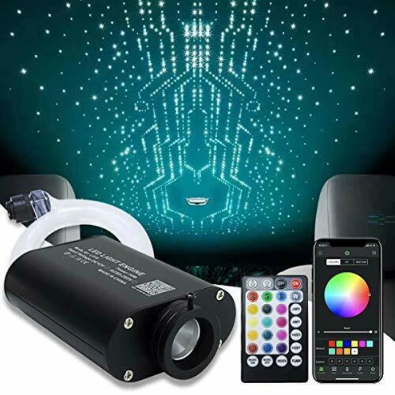 

16 вт RGBW светодиодный волоконно-оптический потолочный светильник Star Sky 150/200 шт/300 шт * 0,75 мм * 2 м со смартфоном, совместимым с Bluetooth