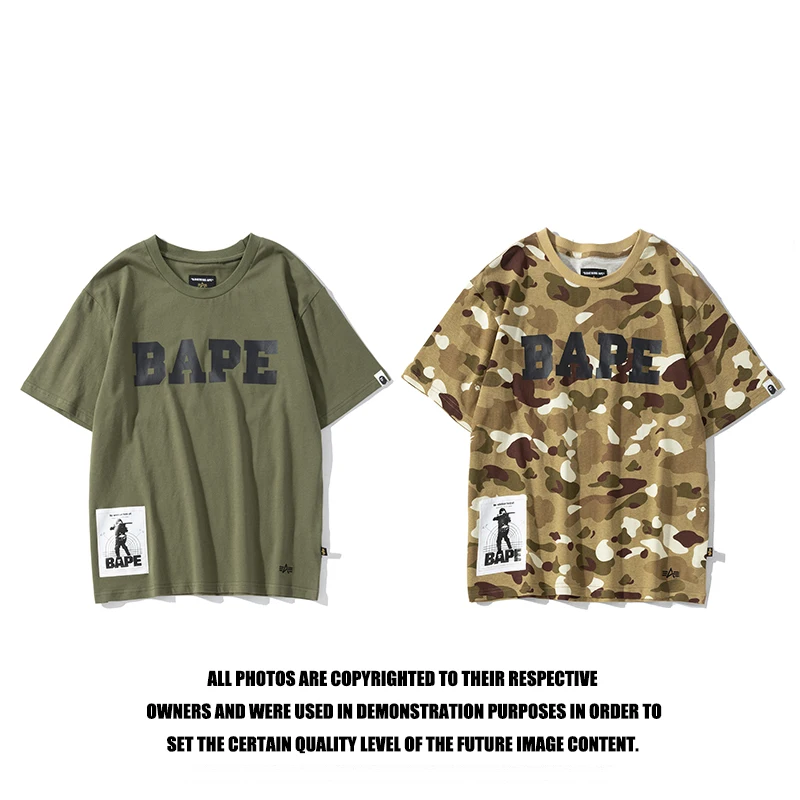 

Letter Print Short Sleeve T-Shirt Green&Camouflage Yellow M-XXL