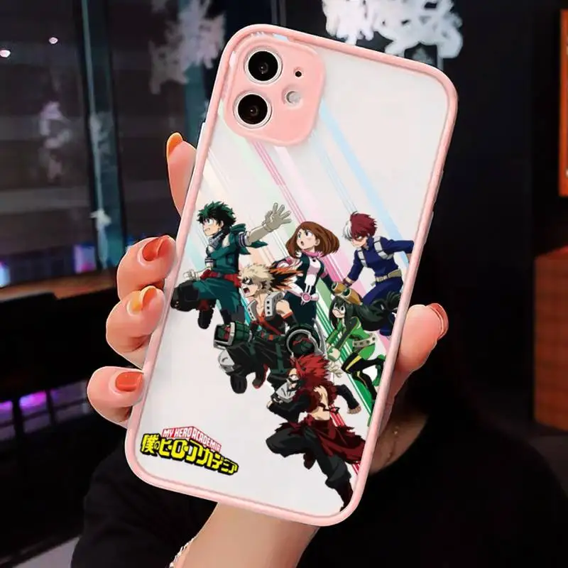 

Anime My Hero Academia Phone Case For iPhone 12 11 Mini Pro XR XS Max 7 8 Plus X Matte transparent Pink Back Cover