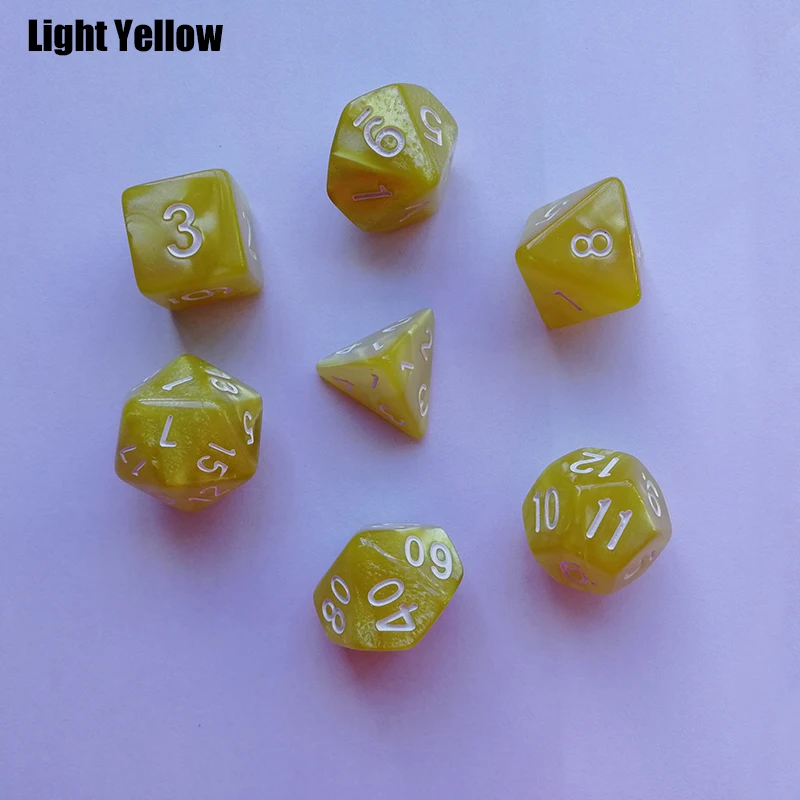 Light Yellow 7 шт./лот, креативная игра в ролевые игры, кости, разноцветные акриловые кости, смешанные D4 D6 D8 D10 D12 D20 DND, настольные игры, кубики, цифровые кубики - Цвет: Light Yellow