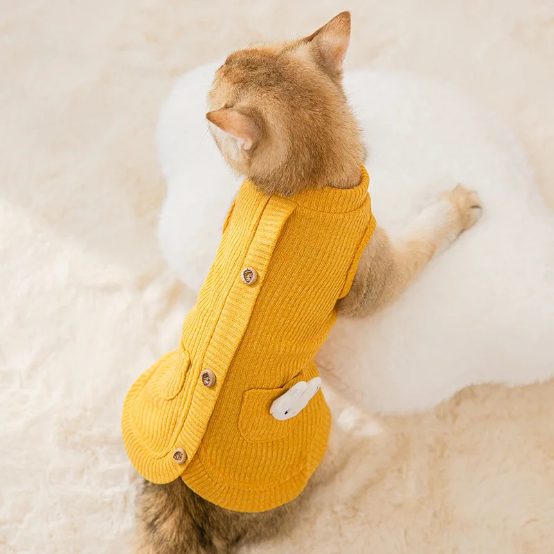 

Новый милый свитер с кроликом, щенок, собака, Осень-зима, вязаная кошка с двумя ногами, котенок, весна-осень