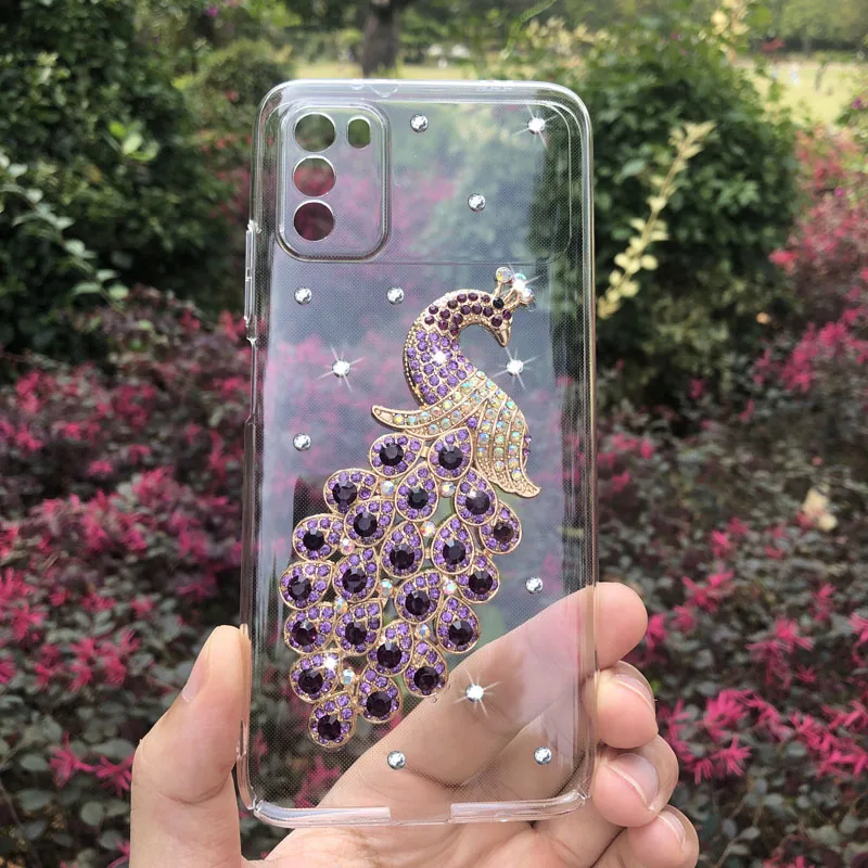 

Case For Samsung Galaxy A01 Core A32 A02S A12 A42 A21S A71 A51 A31 A41 A21 A11 Handmade Luxury Peacock Rhinestone Phone Cover