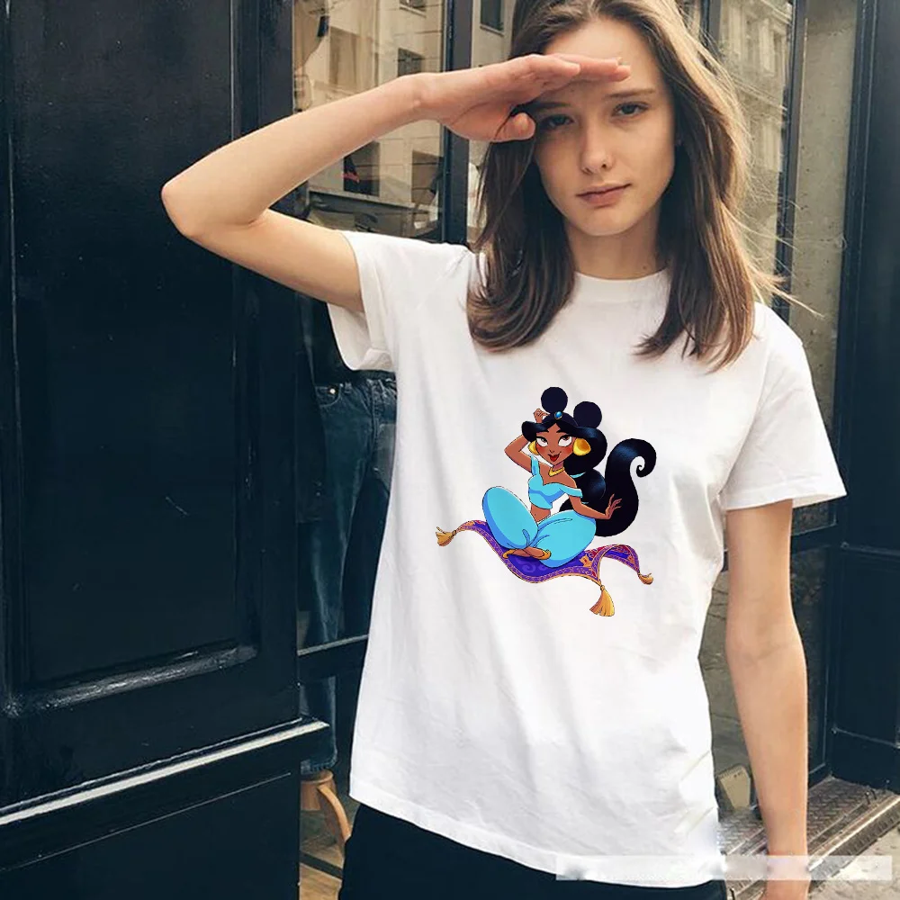 

Women T Shirt Streetwear Cartoon Jasmine Princess Mickey Ear Hat TShirt Harajuku Hip Hop Oversize T-shirt Anime Female Tops Tees