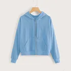 Новинка, Женская толстовка с капюшоном для девочек, Повседневная Однотонная рубашка с длинными рукавами и карманом на молнии, толстовка с капюшоном, топы, блузка, толстовки с капюшоном на завязках, Moletom