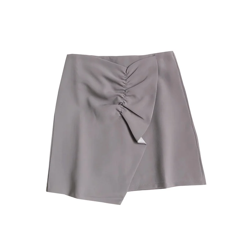 

Fitaylor New Summer Women Casual Solid Color High Waist Mini Skirts Office Lady Folds Irregular A-line Fashion Skirts