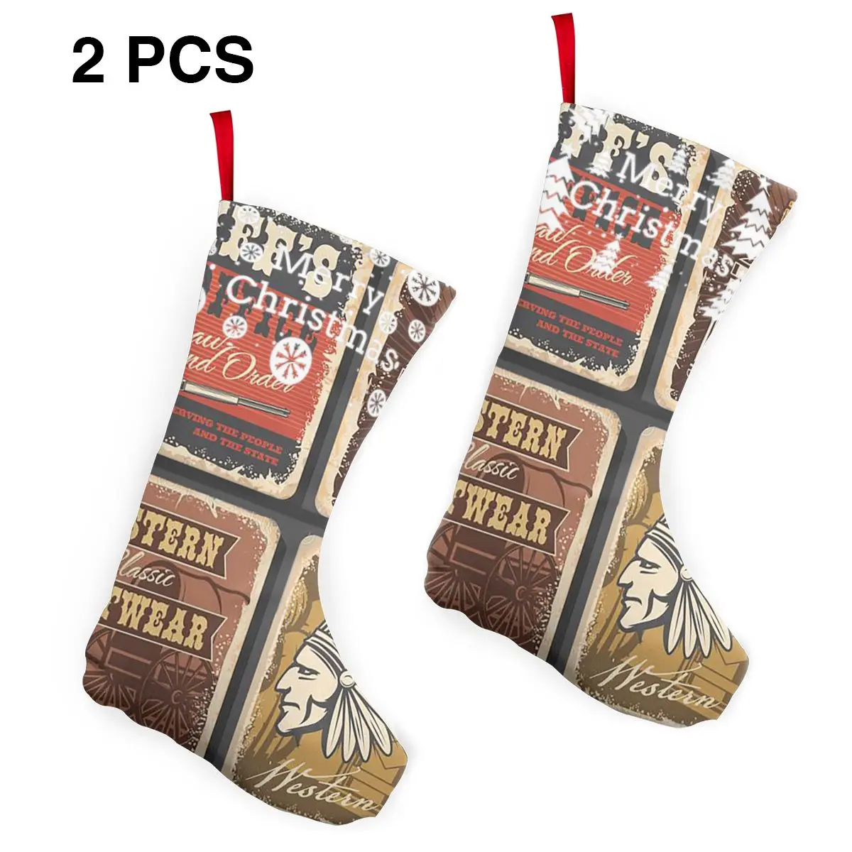

Western American Star Old Chief Footwear Christmas Stocking Xmas Hanging Sock Santa Gifts Party Ornament