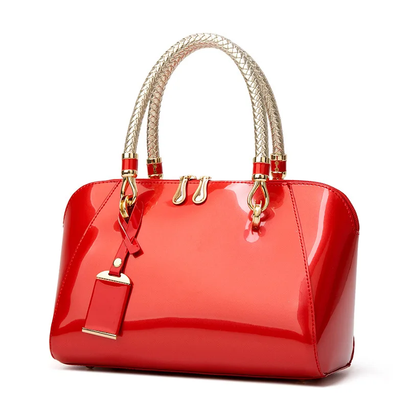 

2021 Patent Leather Handbags Shiny Handbag Boston New Fashion One-shoulder Diagonal Bag Blue Red PU Leather Elegant Handbag