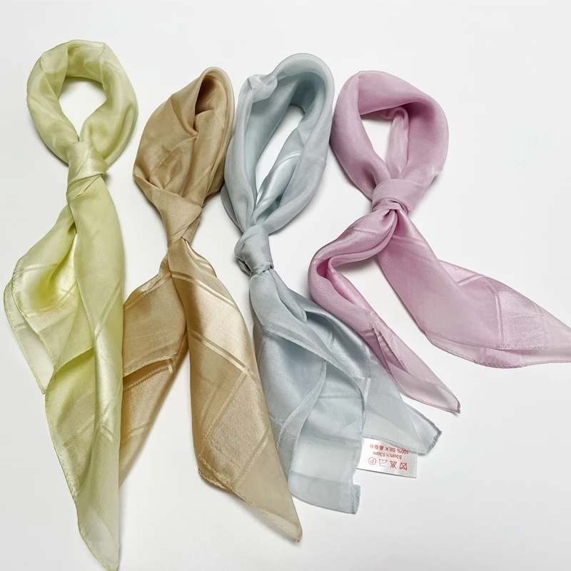 

SCARFIGO 50*50CM 100% Silk Scarves For Women Solid Color Handkerchief Simple Handband Women's Bandana