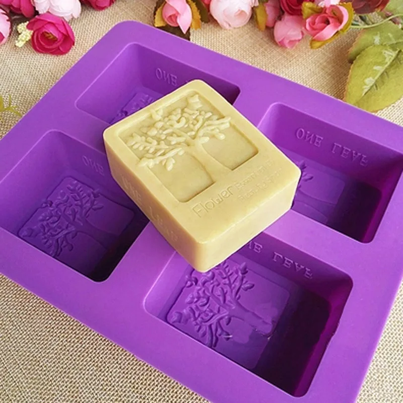 DIY мыло холодного приготовления рук плесень силиконового мыла Прямоугольная форма дерева четыре отверстия свеча производитель