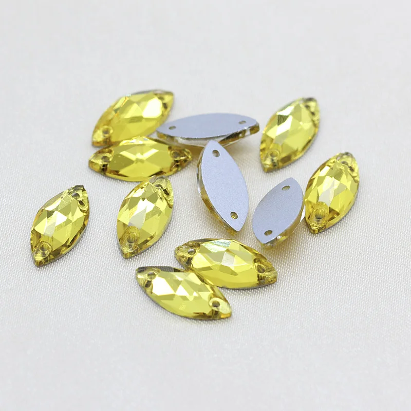 72p 6x12mm navette Horse eye faceted crystal galss sewing stones Sew On flatback Rhinestones jewels 2Holes Costume Dress Gems | Украшения и