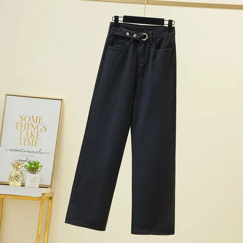

Женская одежда, черные прямые джинсы, женские весенне-летние корейские модные свободные и тонкие широкие брюки, женская уличная одежда 2023