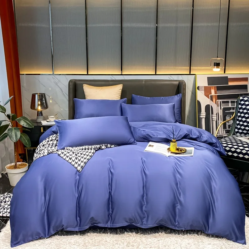 

Duvet Cover Set 3/4 Pieces Pure Color Imitation Silk Bedclothes Include Pillowcase Bed Sheet And Comforter Cover Oceania