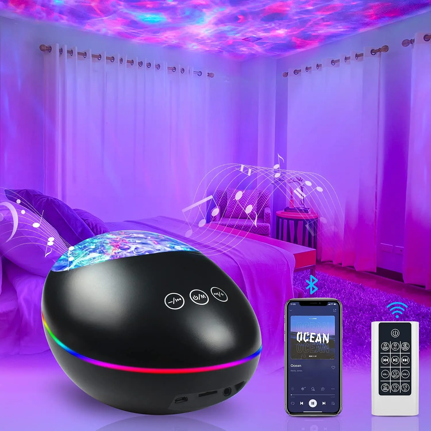 

Ocean Wave Starry Projector Galaxy Night Light Bluetooth Speaker Nebula Cloud Lamp for Home Decoration Ceiling Birthday Gift