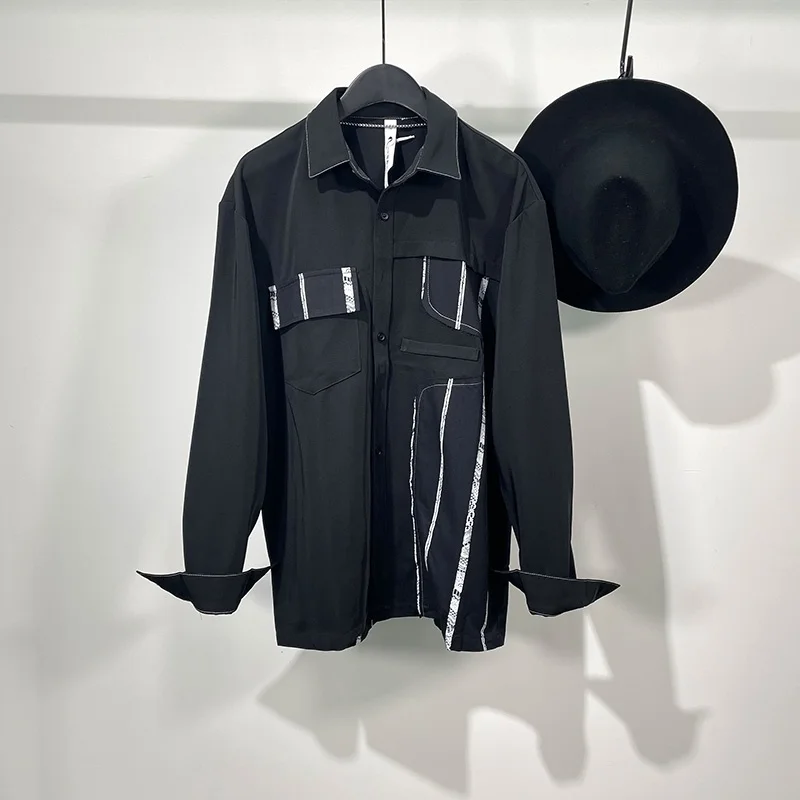 

Мужская рубашка с длинным рукавом Seak, черная Повседневная футболка в готическом стиле, топы в стиле хип-хоп, уличная одежда для осени